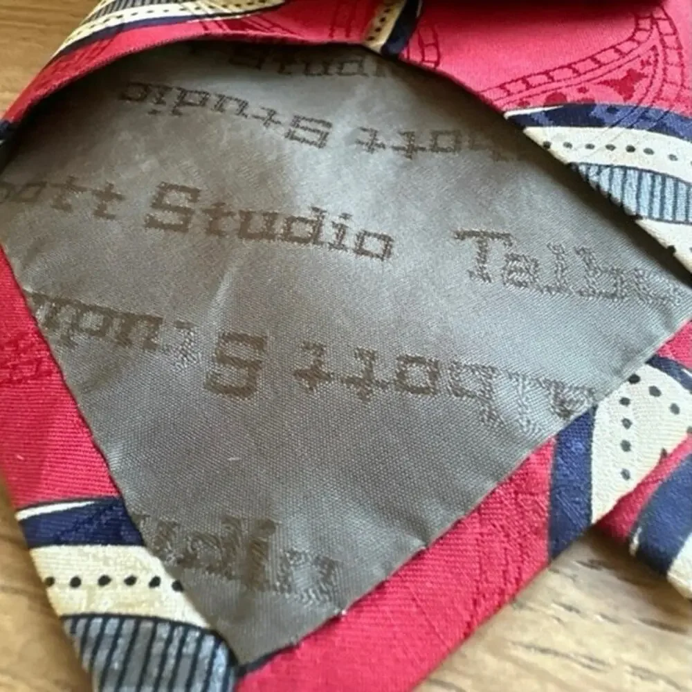 Talbott Studio for Nordstrom Men Neck Tie 100% Silk Geometric Red Navy Cream